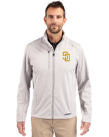 San Diego Padres Cutter & Buck Evoke Softshell Recycled Full Zip Mens Jacket CONCRETE Front