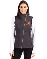 Denver Broncos Historic Cutter & Buck Mainsail Sweater Knit Womens Asymmetrical Vest Charcoal Heather Front