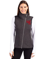 Western Kentucky Hilltoppers College Vault Cutter & Buck Mainsail Sweater Knit Womens Asymmetrical Vest Charcoal Heather Front