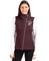 Mississippi State Bulldogs Vintage Cutter & Buck Mainsail Sweater-Knit Womens Full Zip Asymmetrical Vest Bordeaux Heather Front