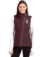 Southern Illinois Salukis College Vault Cutter & Buck Mainsail Sweater Knit Womens Asymmetrical Vest Bordeaux Heather Front
