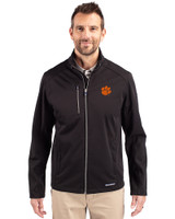 Clemson Tigers Cutter & Buck Evoke Softshell Recycled Full Zip Mens Jacket Black Front