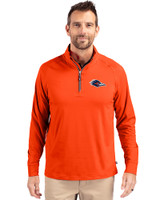 UTSA Roadrunners Cutter & Buck Adapt Eco Knit Stretch Recycled Mens Quarter Zip Pullover College Orange Front