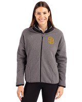 San Diego Padres Cutter & Buck Cascade Eco Fleece Womens Full Zip Jacket Elemental Grey/Black Front