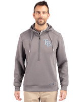 Tampa Bay Rays Cutter & Buck Roam Epic Versatility Half Zip Recycled Mens Hooded Pullover Elemental Grey Front