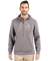 Atlanta Braves Cutter & Buck Roam Epic Versatility Half Zip Recycled Mens Hooded Pullover Elemental Grey Front