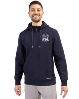 New York Yankees Stars & Stripes Cutter & Buck Roam Epic Versatility Half Zip Recycled Mens Hooded Pullover Navy Blue Front
