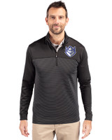 Saint Louis Billikens Cutter & Buck Traverse Stretch Eco Stripe Quarter Zip Mens Big and Tall Pullover Black Front