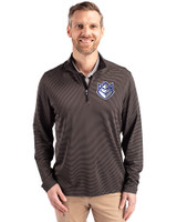 Saint Louis Billikens Cutter & Buck Virtue Eco Pique Micro Stripe Recycled Mens Quarter Zip Black/Elemental Grey Front