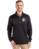 Saint Louis Billikens Cutter & Buck Traverse Stretch Eco Quarter Zip Mens Big and Tall Pullover Black Front