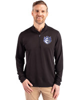 Saint Louis Billikens Cutter & Buck Virtue Recycled Featherlight Pique Mens Quarter Zip Pullover Black Front