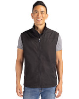 Front profile view of a man wearing a Black Cutter & Buck Charter Eco Full-Zip Mens Vest