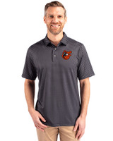 Baltimore Orioles Cooperstown Cutter & Buck Pike Banner Print Stretch Mens Big & Tall Polo Black Front