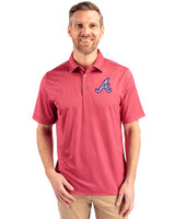 Atlanta Braves Cooperstown Cutter & Buck Pike Banner Print Stretch Mens Big & Tall Polo Cardinal Red Front
