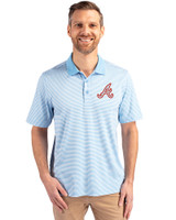 Atlanta Braves Cooperstown Cutter & Buck Forge Tonal Stripe Stretch Mens Polo Atlas Light Blue Front
