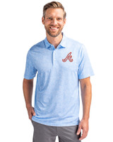 Atlanta Braves Cooperstown Cutter & Buck Pike Constellation Print Stretch Mens Polo Atlas Light Blue Front