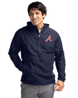 Atlanta Braves Cooperstown Cutter & Buck Charter Eco Recycled Mens Anorak Jacket Navy Blue Front