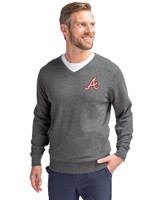 Atlanta Braves Cooperstown Cutter & Buck Lakemont Tri-Blend Mens V-Neck Pullover Sweater Charcoal Heather Front