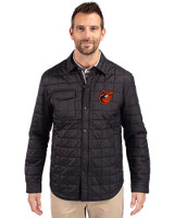 Baltimore Orioles Cooperstown Cutter & Buck Rainier PrimaLoft® Mens Eco Insulated Quilted Shirt Jacket Black Front