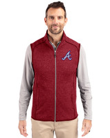Atlanta Braves Cooperstown Cutter & Buck Mainsail Sweater-Knit Mens Full Zip Vest Cardinal Red Heather Front