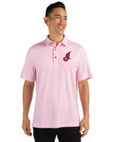 Cleveland Indians Cooperstown Cutter & Buck Pike Double Dot Print Stretch Mens Big and Tall Polo Cardinal Red Front