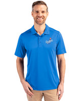 Los Angeles Dodgers Cooperstown Cutter & Buck Prospect Eco Textured Stretch Recycled Mens Short Sleeve Polo Digital Front
