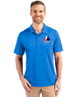 Montreal Expos Cooperstown Cutter & Buck Prospect Eco Textured Stretch Recycled Mens Short Sleeve Polo Digital Front