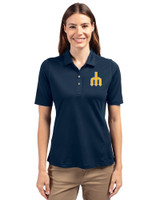 Seattle Mariners Cooperstown Cutter & Buck Virtue Recycled Featherlight Pique Womens Polo Navy Blue Front