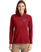Minnesota Twins Cooperstown Cutter & Buck Adapt Eco Knit Stretch Recycled Womens Half Zip Pullover Cardinal Red Front