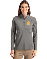 Seattle Mariners Cooperstown Cutter & Buck Adapt Eco Knit Stretch Recycled Womens Half Zip Pullover Elemental Grey Front