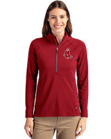 Boston Red Sox Cooperstown Cutter & Buck Adapt Eco Knit Stretch Recycled Womens Half Zip Pullover Cardinal Red Front