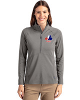 Montreal Expos Cooperstown Cutter & Buck Adapt Eco Knit Stretch Recycled Womens Half Zip Pullover Elemental Grey Front