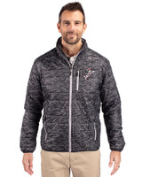Cincinnati Reds Cooperstown Cutter & Buck Rainier PrimaLoft® Mens Eco Insulated Full Zip Printed Puffer Jacket Black Front