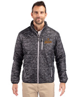 Houston Astros Cooperstown Cutter & Buck Rainier PrimaLoft® Mens Eco Insulated Full Zip Printed Puffer Jacket Black Front