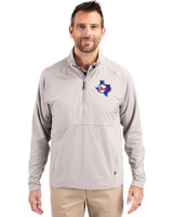 Texas Rangers Cooperstown Cutter & Buck Adapt Eco Knit Hybrid Recycled Mens Quarter Zip Polished Medium Gray Front