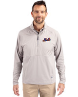 New York Mets Cooperstown Cutter & Buck Adapt Eco Knit Hybrid Recycled Mens Quarter Zip Polished Medium Gray Front