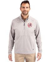 New York Yankees Cooperstown Cutter & Buck Adapt Recycled Soft Knit Stretch Mens Hybrid Quarter Zip Pullover  Polished Medium Gray Front