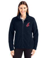 Cleveland Indians Cooperstown Cutter & Buck Cascade Eco Fleece Womens Full Zip Jacket Navy Blue Front
