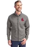 Boston Red Sox Cooperstown Cutter & Buck Adapt Eco Knit Hybrid Recycled Mens Big & Tall Full Zip Jacket Elemental Grey Front