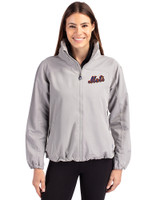 New York Mets Cooperstown Cutter & Buck Charter Eco Recycled Womens Full-Zip Jacket Polished Medium Gray Front