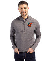 Baltimore Orioles Cooperstown Cutter & Buck Adapt Eco Knit Heather Mens Big & Tall Quarter Zip Pullover Black Heather Front