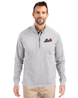 New York Mets Cooperstown Cutter & Buck Adapt Eco Knit Heather Mens Big & Tall Quarter Zip Pullover Polished Heather Front