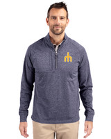 Seattle Mariners Cooperstown Cutter & Buck Adapt Eco Knit Heather Mens Big & Tall Quarter Zip Pullover Navy Blue Heather Front