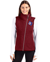 Texas Rangers Cooperstown Cutter & Buck Mainsail Sweater Knit Womens Asymmetrical Vest Cardinal Red Heather Front
