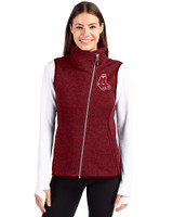 Boston Red Sox Cooperstown Cutter & Buck Mainsail Sweater Knit Womens Asymmetrical Vest Cardinal Red Heather Front