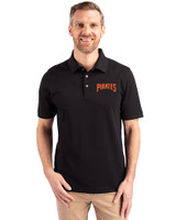 Pittsburgh Pirates Cooperstown Cutter & Buck Advantage Eco Tri-Blend Pique Mens Big and Tall Polo Black Front