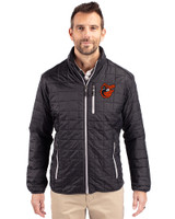 Baltimore Orioles Cooperstown Cutter & Buck Rainier PrimaLoft® Mens Eco Insulated Full Zip Puffer Jacket Black Front