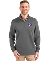 Texas Rangers Cooperstown Cutter & Buck Traverse Stretch Eco Quarter Zip Mens Big and Tall Pullover Elemental Grey Front