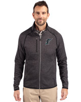 Miami Marlins Cooperstown Cutter & Buck Mainsail Sweater-Knit Mens Big and Tall Full Zip Jacket Charcoal Heather Front