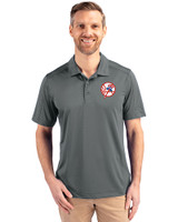 New York Yankees Cooperstown Cutter & Buck Prospect Eco Textured Stretch Recycled Mens Big & Tall Polo Elemental Grey Front